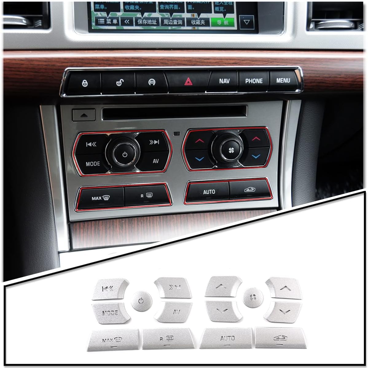 Car Central Control Air Conditioning Multimedia Button Cover Sticker For Jaguar XF 2012-2015 Auto Styling Interior Accessories (14Pcs Silver)