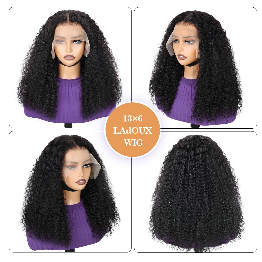 Ladoux 13x6 Kinky Curly Lace Front Wigs for Women 12A Brazilian Human Hair 180% Density Pre Plucked With Baby Hair HD Transparent Lace Frontal Wigs 32Inch Kinky Curly Wigs