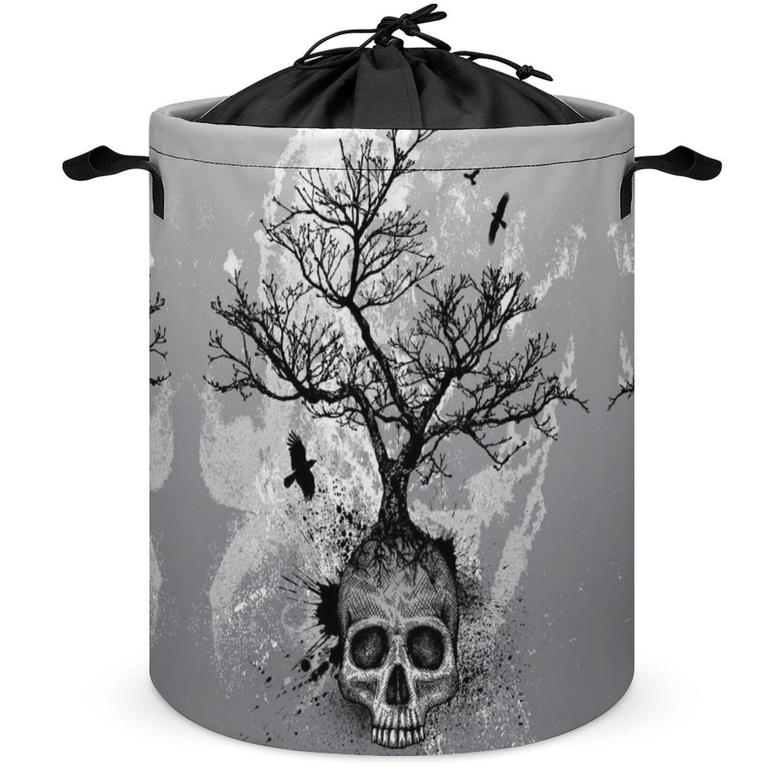 Wlntrophic Drawstring Laundry Hamper, Horror Skull Tree Laundry Basket, Washing Basket with Handle