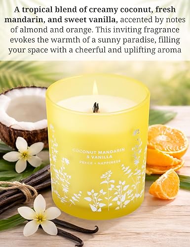 Miniatura 2 de Vela perfumada de soja con mecha de madera de vainilla y mandarina de coco, 10.6 onzas, vela de aromaterapia de cítricos de coco tropical para el