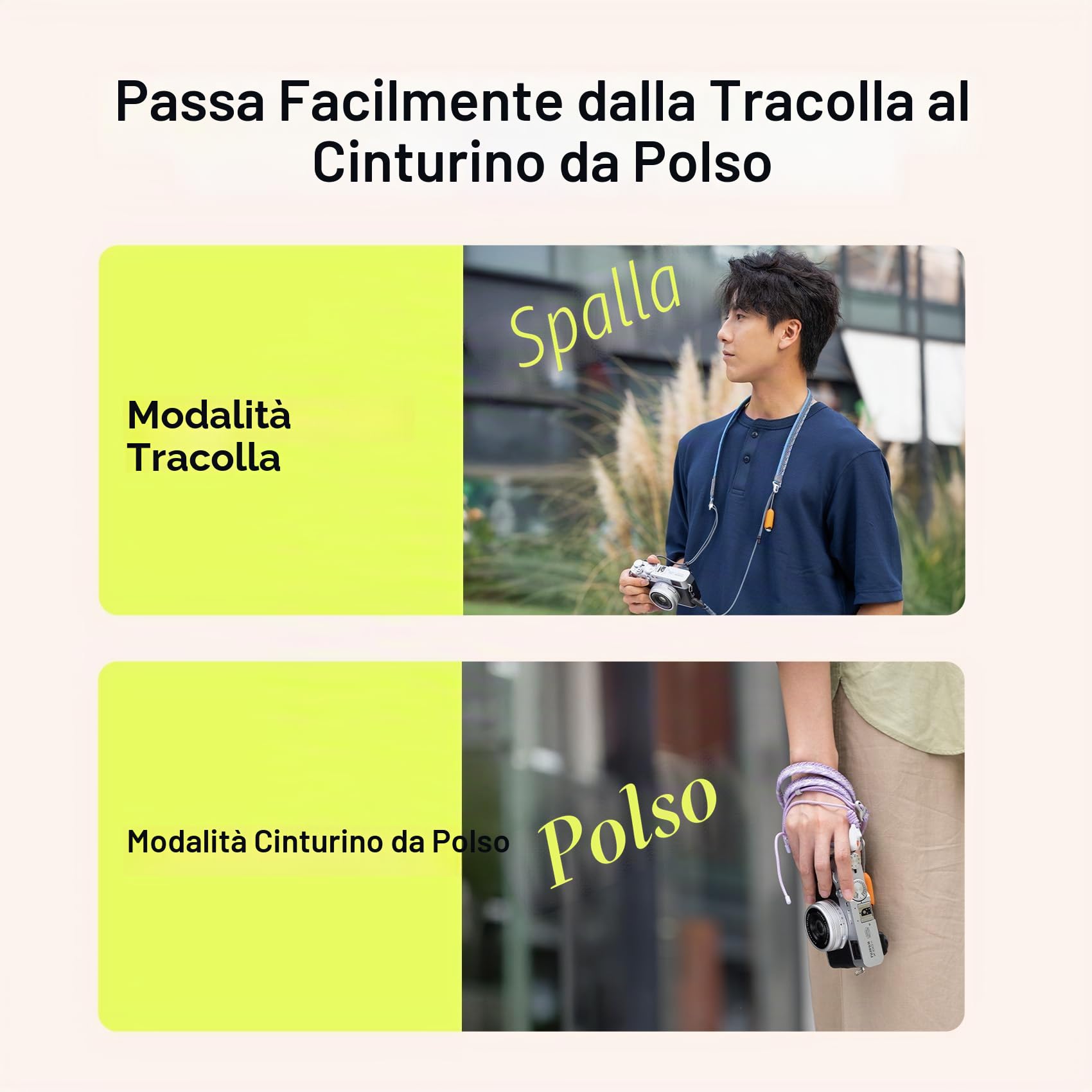 PGYTECH Cinturino per Fotocamera Slim Regolabile con Sgancio Rapido 820-1360mm Leggero Multicolore per Fotocamere Mirrorless/Compatte/Instax/Digitali, Stile Trendy