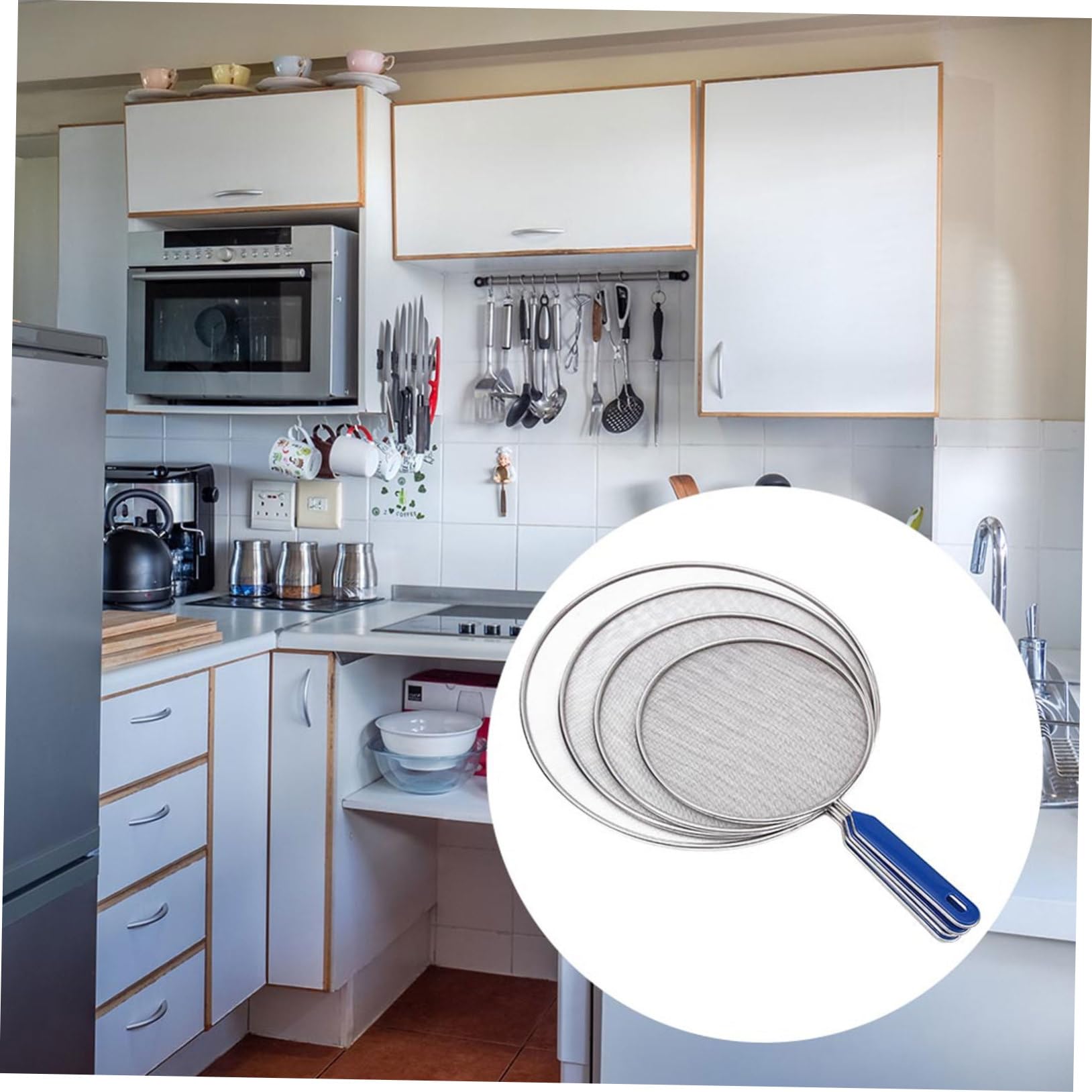 Tapa Antisalpicaduras de Acero Inoxidable Azul para Cocina, Práctica Cubierta Antiderrames para Sartén, Pack de 4 Piezas Adecuado para Cocinar sin Ensuciar