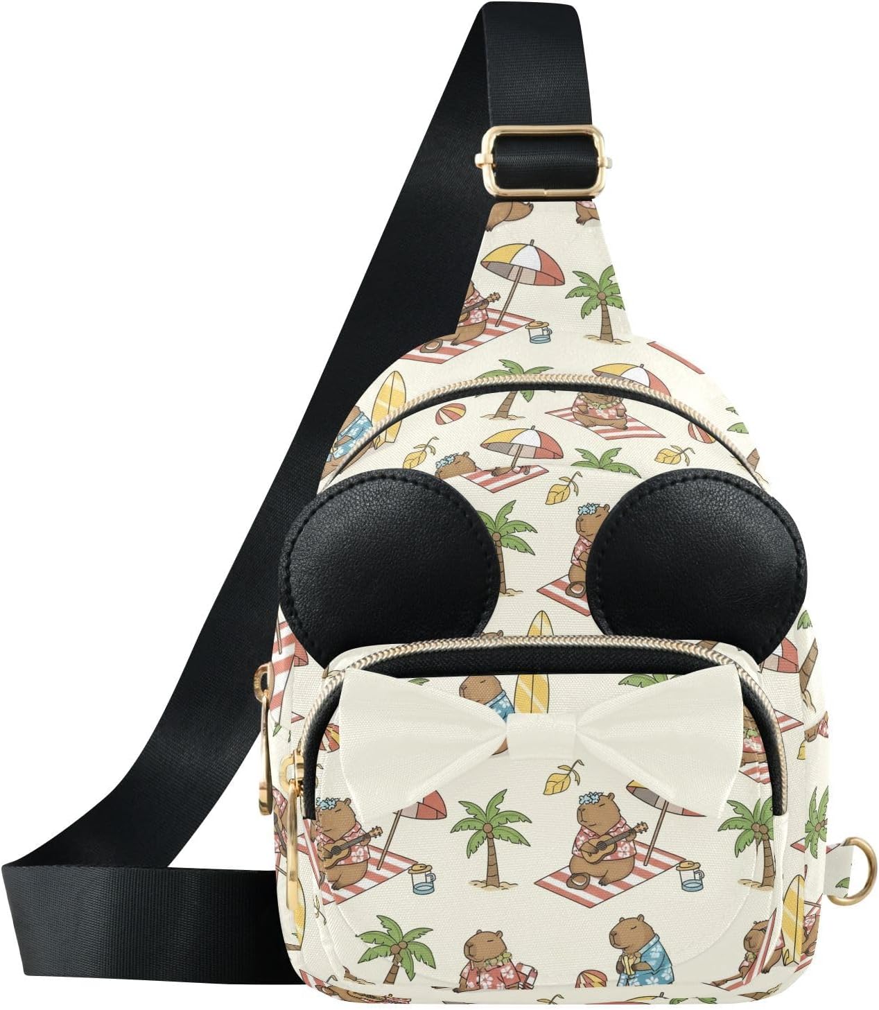 Sinestour Capybara Kids Crossbody Bags for Girls, 3.1x5.7x7.5Inches | Crossbody Fanny Pack, Toddler Purse, Cute Sling Belt Bag with Ears, 2L Small Shoulder Chest Bag for Travel