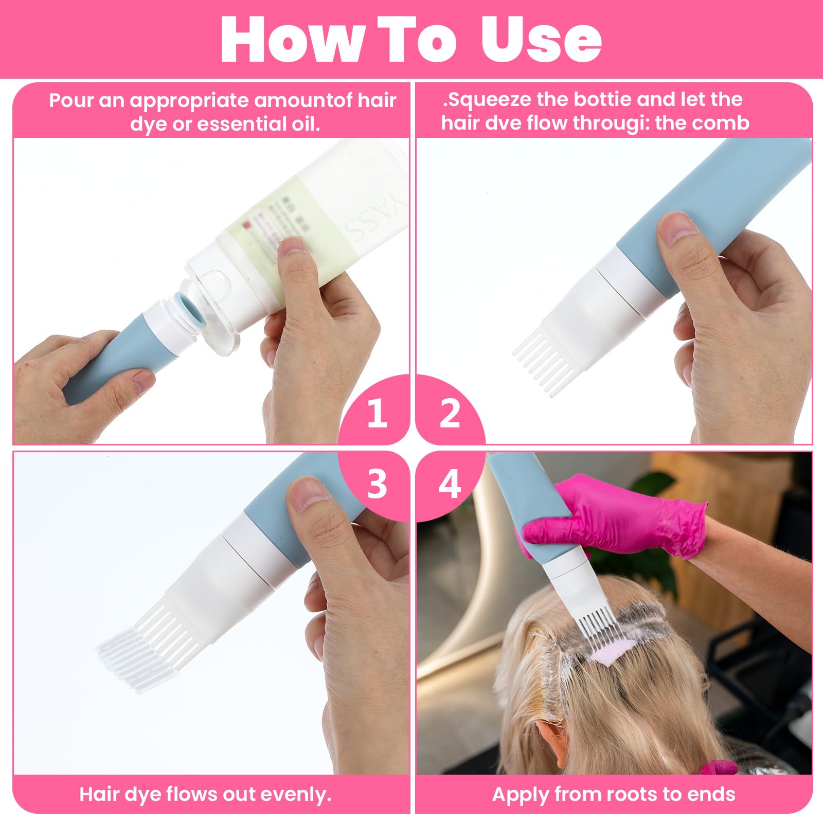 JIEYAO Applicatore di olio per capelli, 2 flaconi di silicone da 80 ml, con diverse aperture, pettine per la tintura dei capelli, per la cura del cuoio capelluto