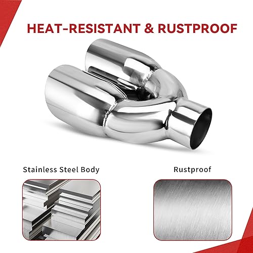 Miniatura 4 de YITAMOTOR Punta de escape doble de 2.5 pulgadas, entrada de 2.5 pulgadas, salida doble de 3.5 pulgadas, punta de escape de acero inoxidable de 9.5