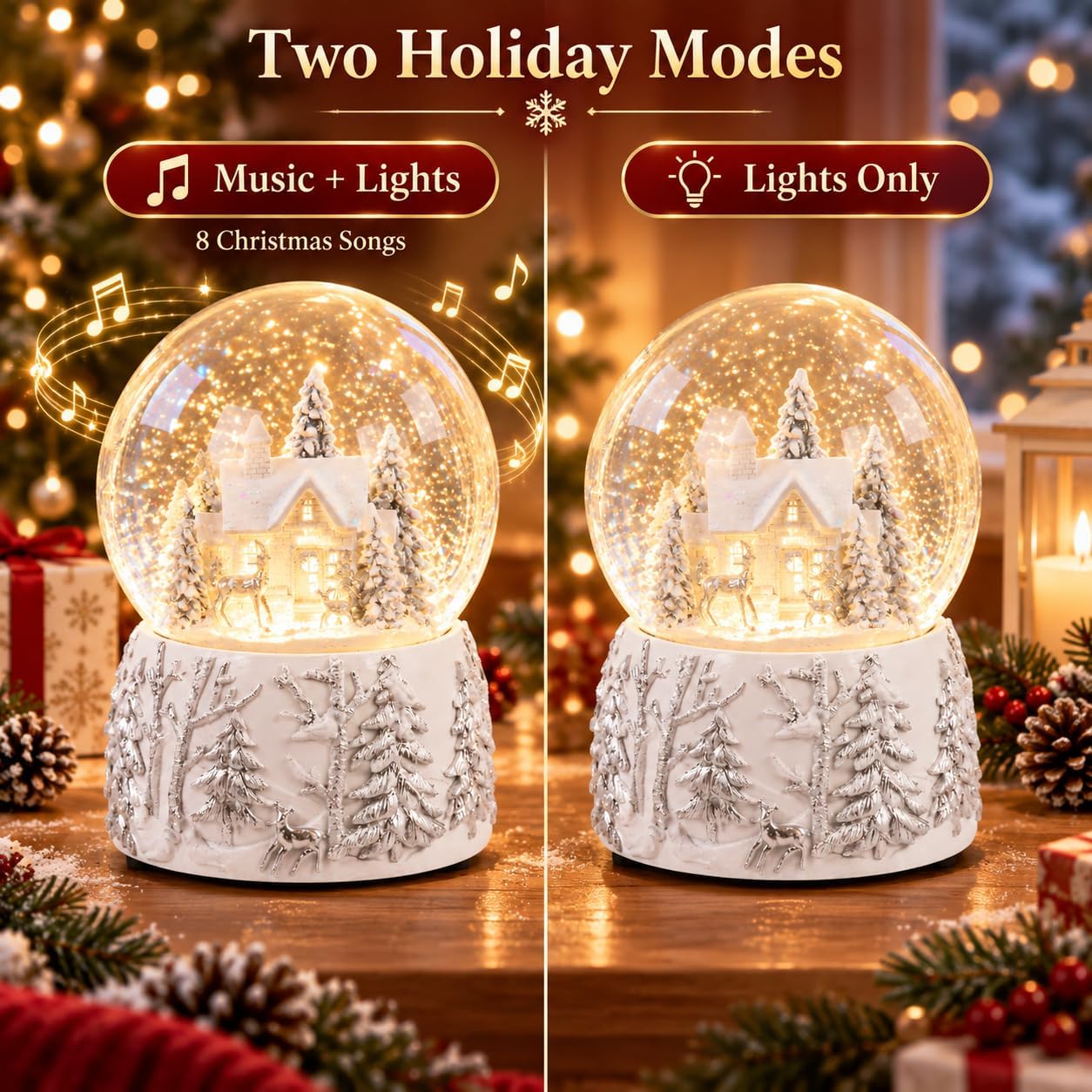 MUMTOP Christmas Snow Globe Music Box, Color Changing LED Snow Village