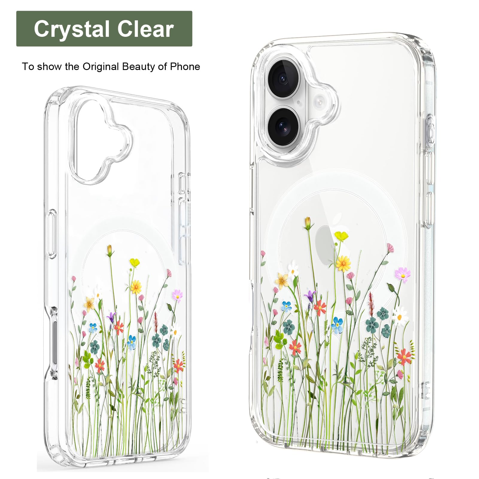 Unov Hülle Transparent Für IPhone 16 (6,1 Zoll) – Kompatibel Mit MagSafe, Stoßfest, Geprägtes Mandala-Design, Minzfarbe