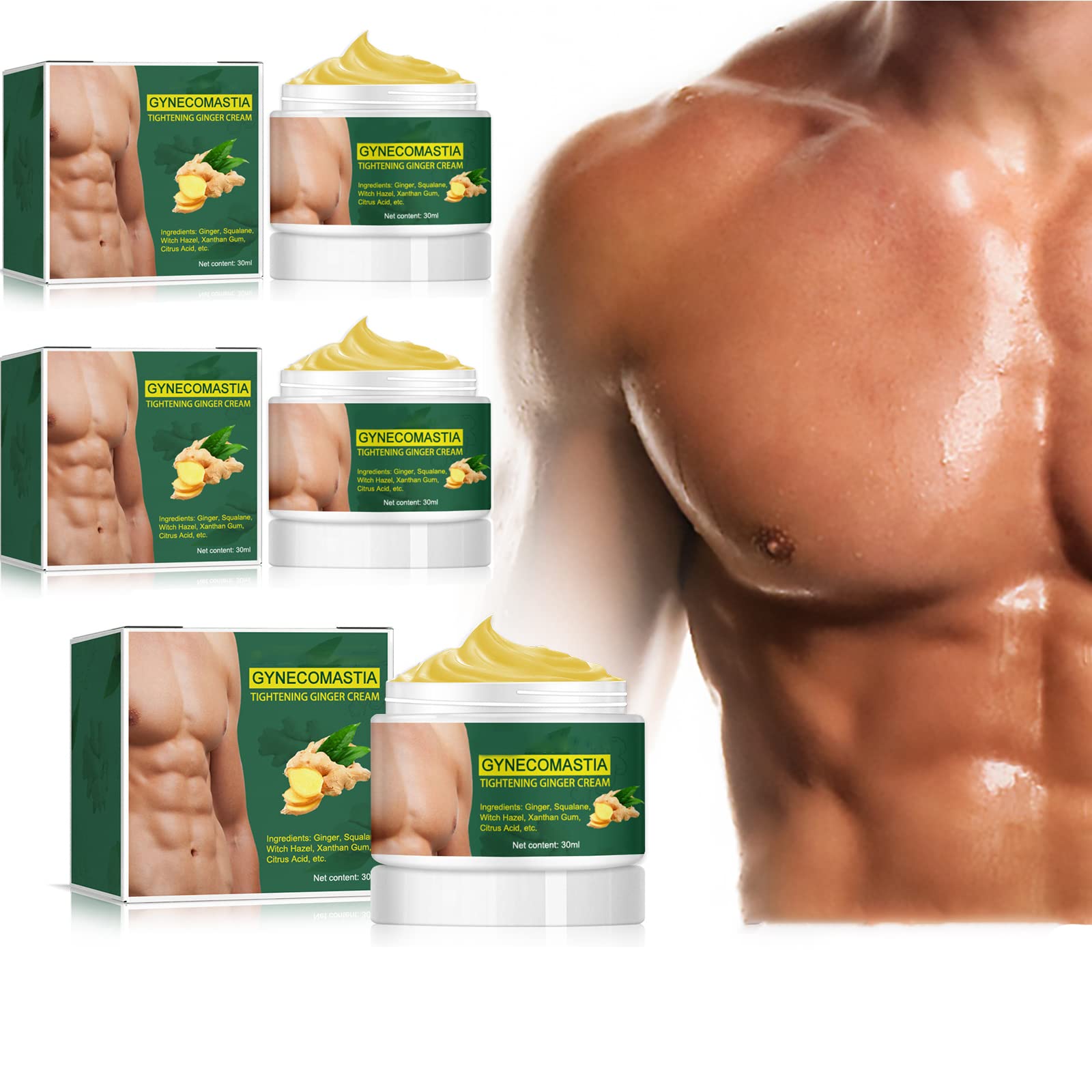 MQSHUHENMY SoliPac Gynecomastia Tightening Ginger Cream, Ginger Cream for Adults, Skin Tightening Cream, Tummy Tightening Cream (3Pcs)