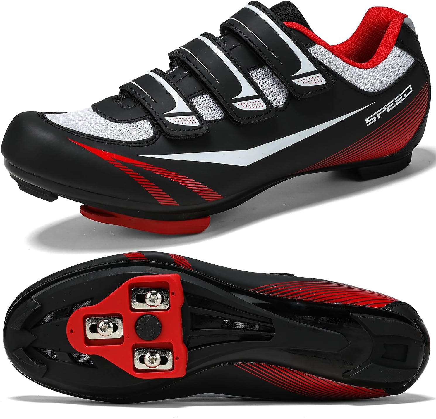 PQMNUnisex Mens Womens Road Bike Cycling Shoes,Indoor Bike Shoes Compatible with Look Delta/SPD Cleats,Perfect for Road Racing Bikes-3 Straps