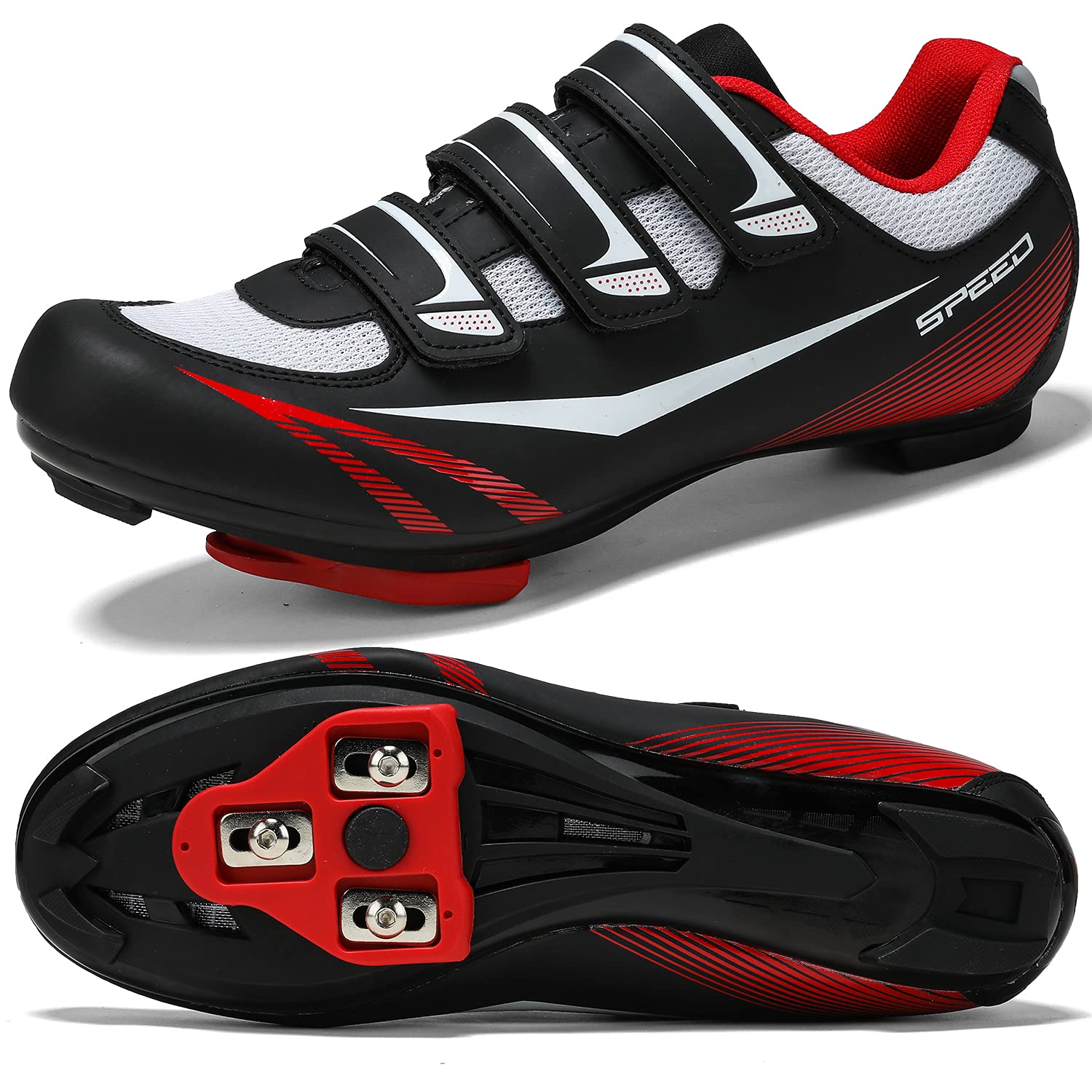 PQMNUnisex Mens Womens Road Bike Cycling Shoes,Indoor Bike Shoes Compatible with Look Delta/SPD Cleats,Perfect for Road Racing Bikes-3 Straps