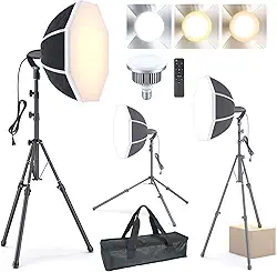 LINCO Lincostore Softbox Kit de iluminação fotográfica profissional 50.8 cm octogonal Softbox Kit de iluminação com lâmpadas LED 85W 3000-6500K, luzes de estúdio para fotografia/gravação de vídeo