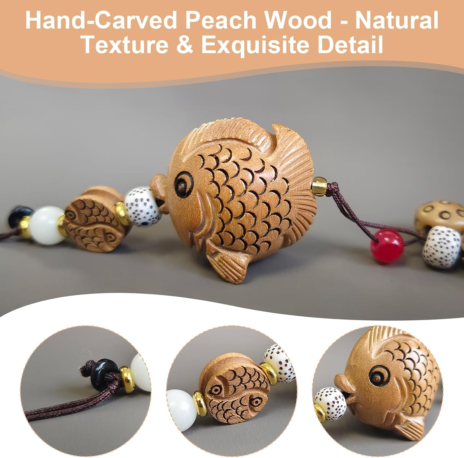 Exquisite Wood Fish Phone Charm – Versatile Phone Lanyard, Bag Charm, and Keychain for Feng Shui Inspired Decor image 3