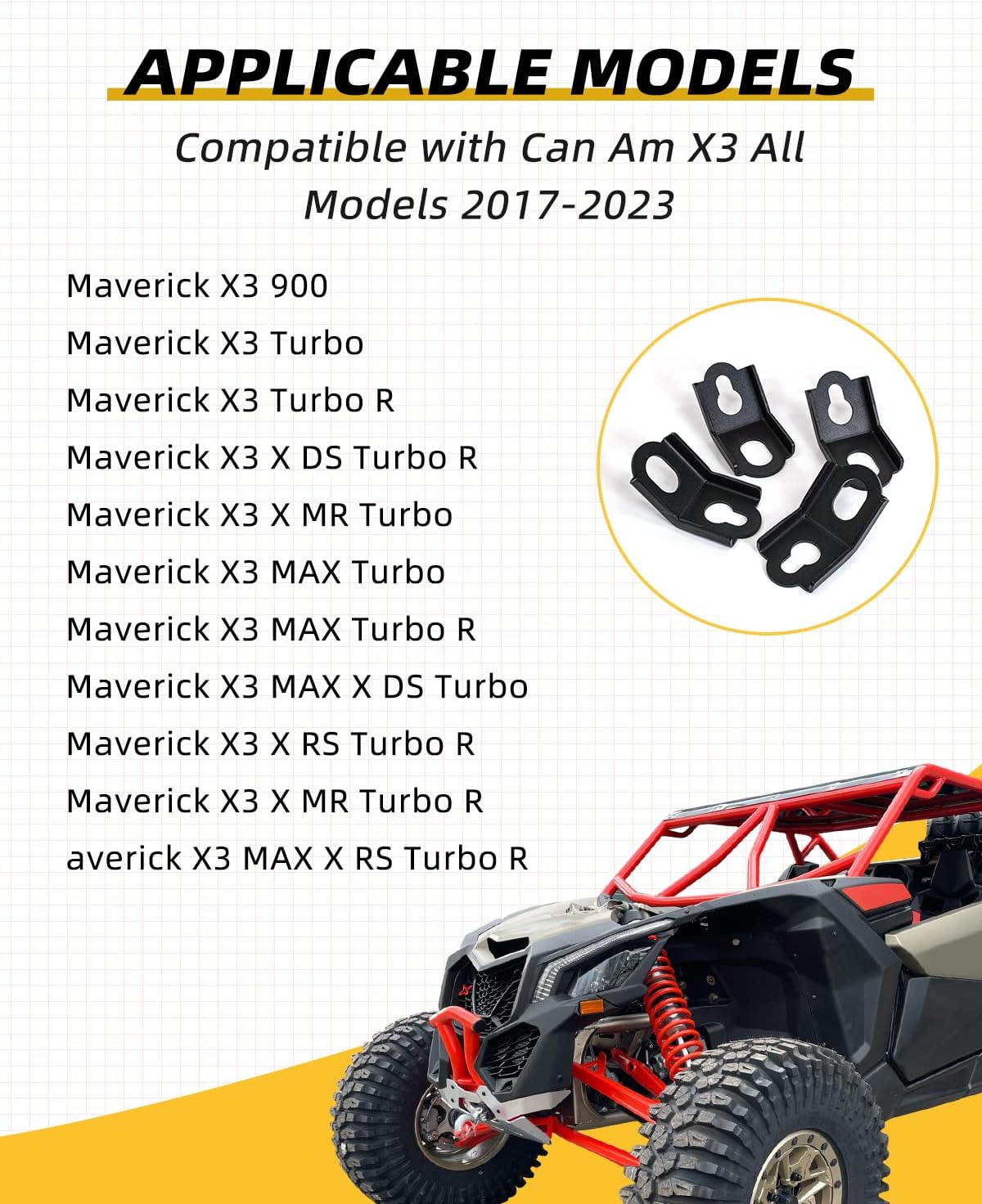 QUICKWOLF Maverick X3 Tie Down Brackets Compatible with Can Am Maverick X3 Tie Down Hooks 2017-2024