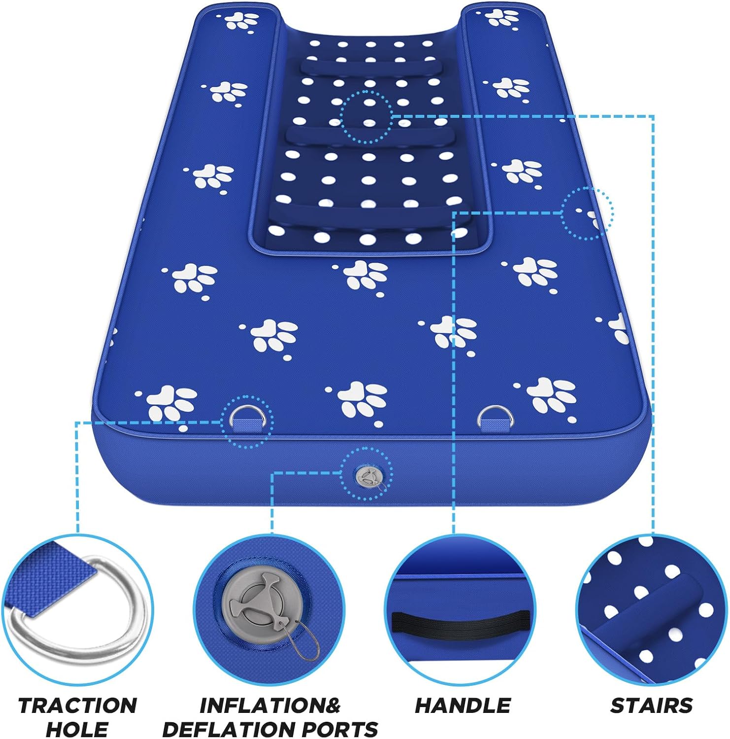 Inflatable Dock Platform, Dog Boat Ramp Floating Non-Slip Oxford and PVC with Lagre Water Ramp for Dogs Pool, Dock, Lake with Traction Rope, Manual Air Pump (4.6ft x 3ft x 6in) L04