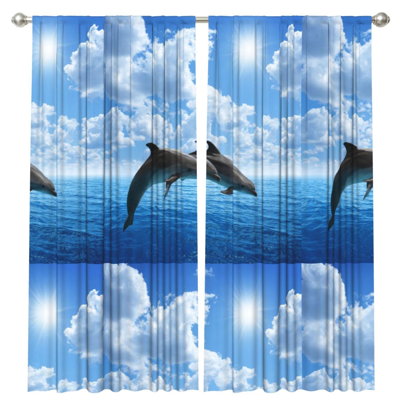 InOmak Two Dolphins, 2 Panels Window Curtains 52 x 84 Inch Blackout Curtains for Living Room Bedroom