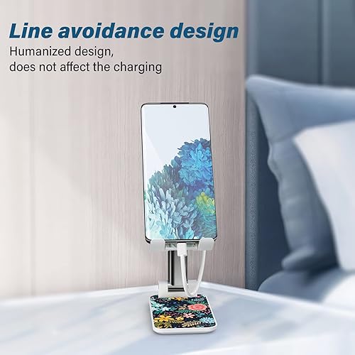 Miniatura 5 de Soporte de teléfono plegable para escritorio - Soporte de teléfono celular de ángulo ajustable - Adecuado para iPhone, Samsung - Flor negra