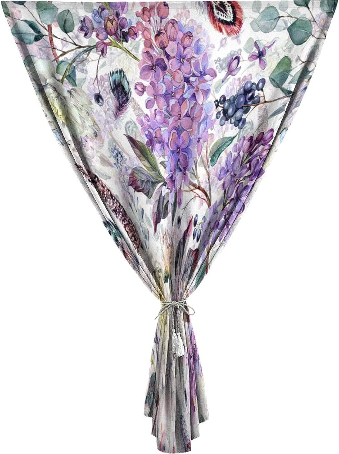 Self Adhesive Portable Blackout Curtains, Boho Room Darkening Curtains, Peonies Lilac Feathers and Berries Vitage Floral Watercolor Print Temporary Blackout Blinds,59W x72L Inches, for Bathroom