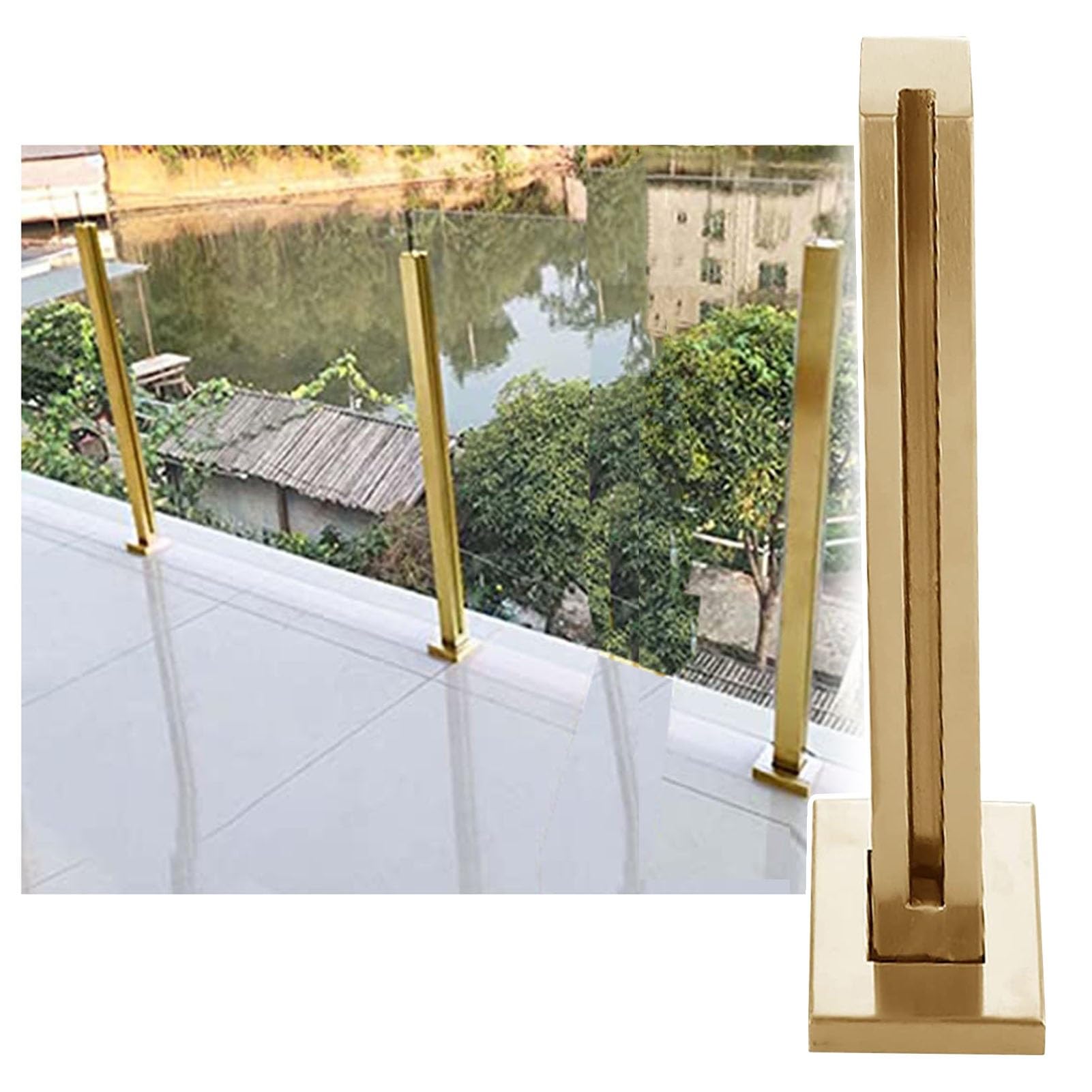 Poteaux de balustrade en verre doré et pinces de fixation pour garde-corps de terrasse