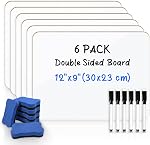 6-Pack Small Handheld Dry Erase Whiteboard, 12''x 9'' Double-Sided Portable Lapboards with Markers & Erasers, School Supplies Ideal for Students, Teachers, Classrooms, Home and Office Use