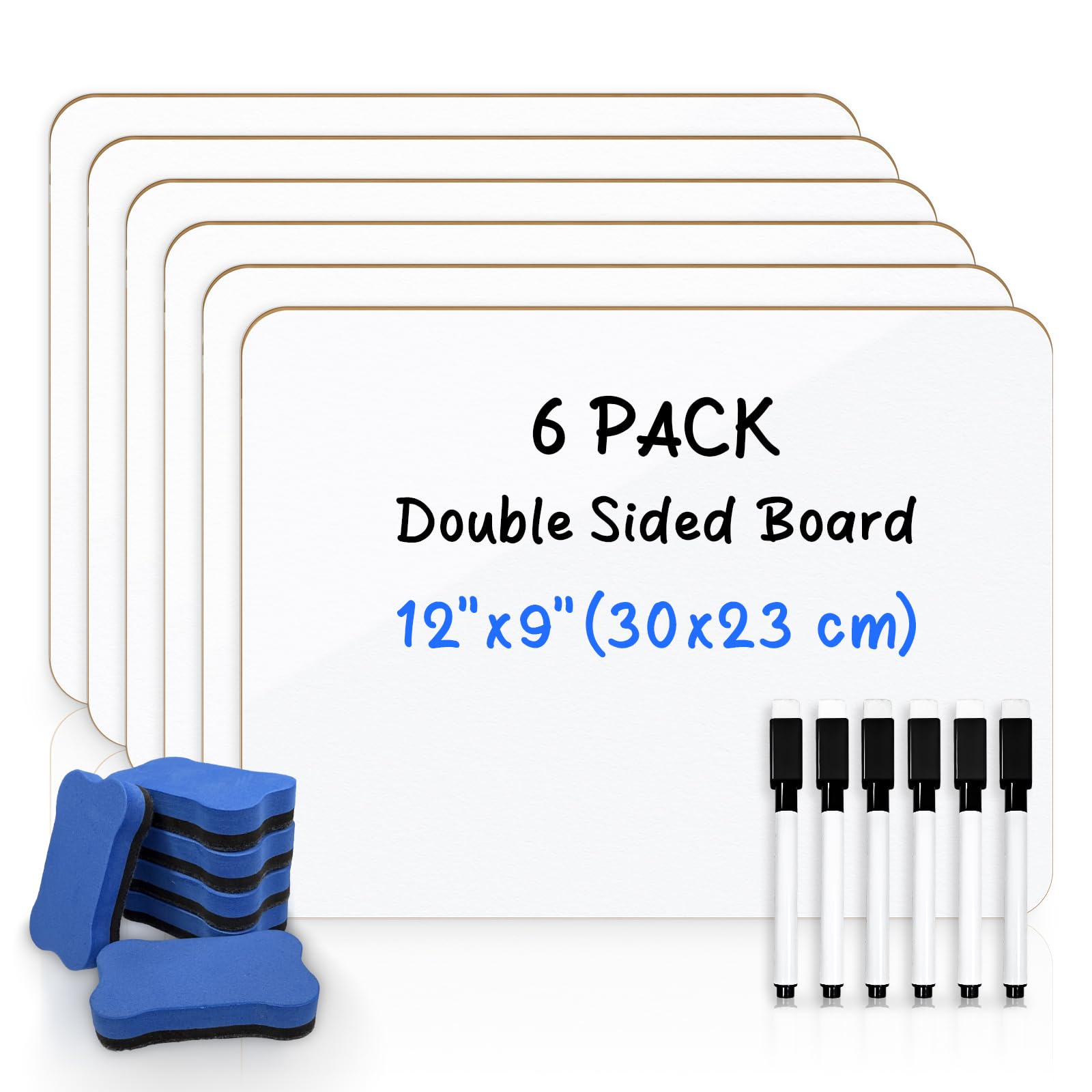 ANLIOTE 6 Pack Small Dry Erase Board 12''x 9'', Double-Sided Portable Lapboards with Markers & Erasers, Handheld Marker Writing Whiteboard for Office,