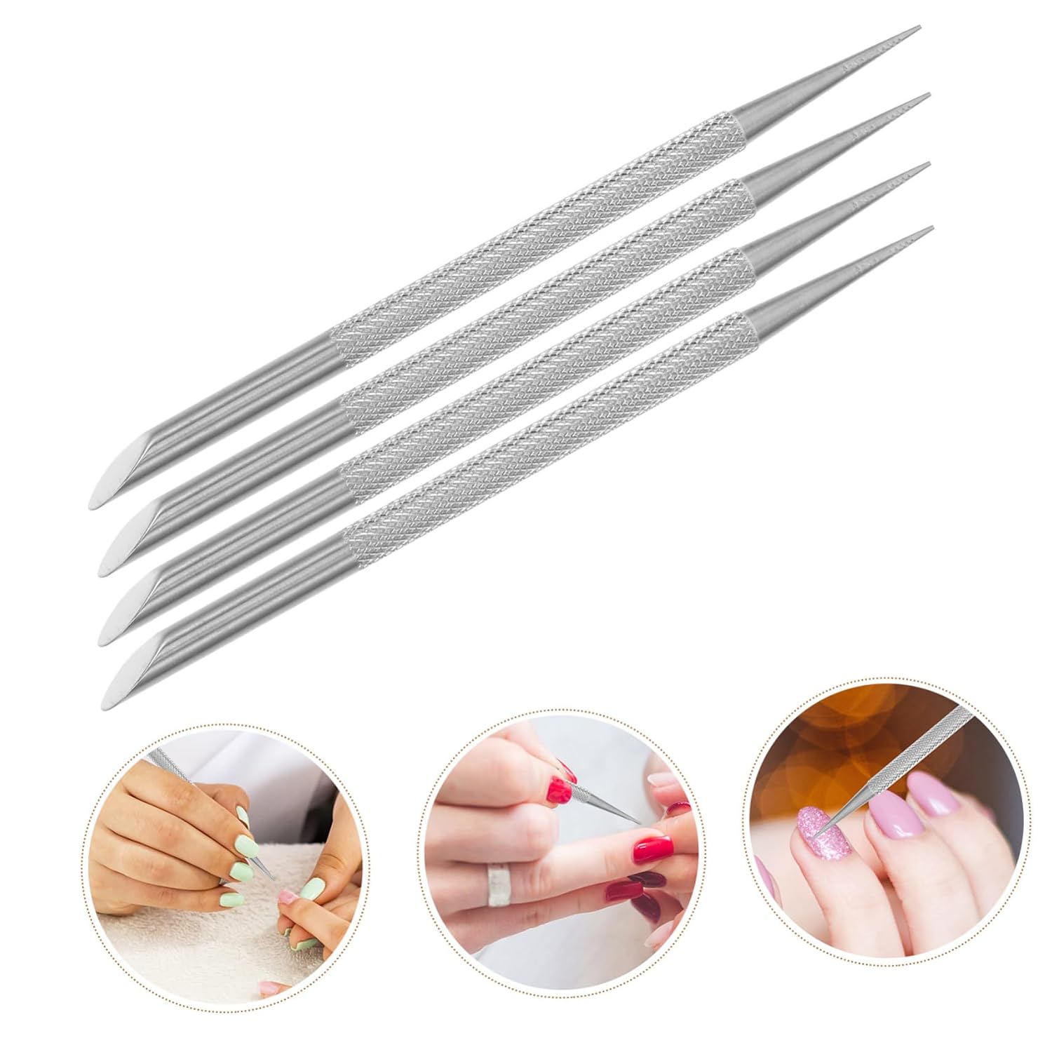 12pcs Nail Cuticle Pusher Remover Manicure Tools Cuticle Bit Trimmer Stainless Steel Nail Cleaner for Professional Home Use