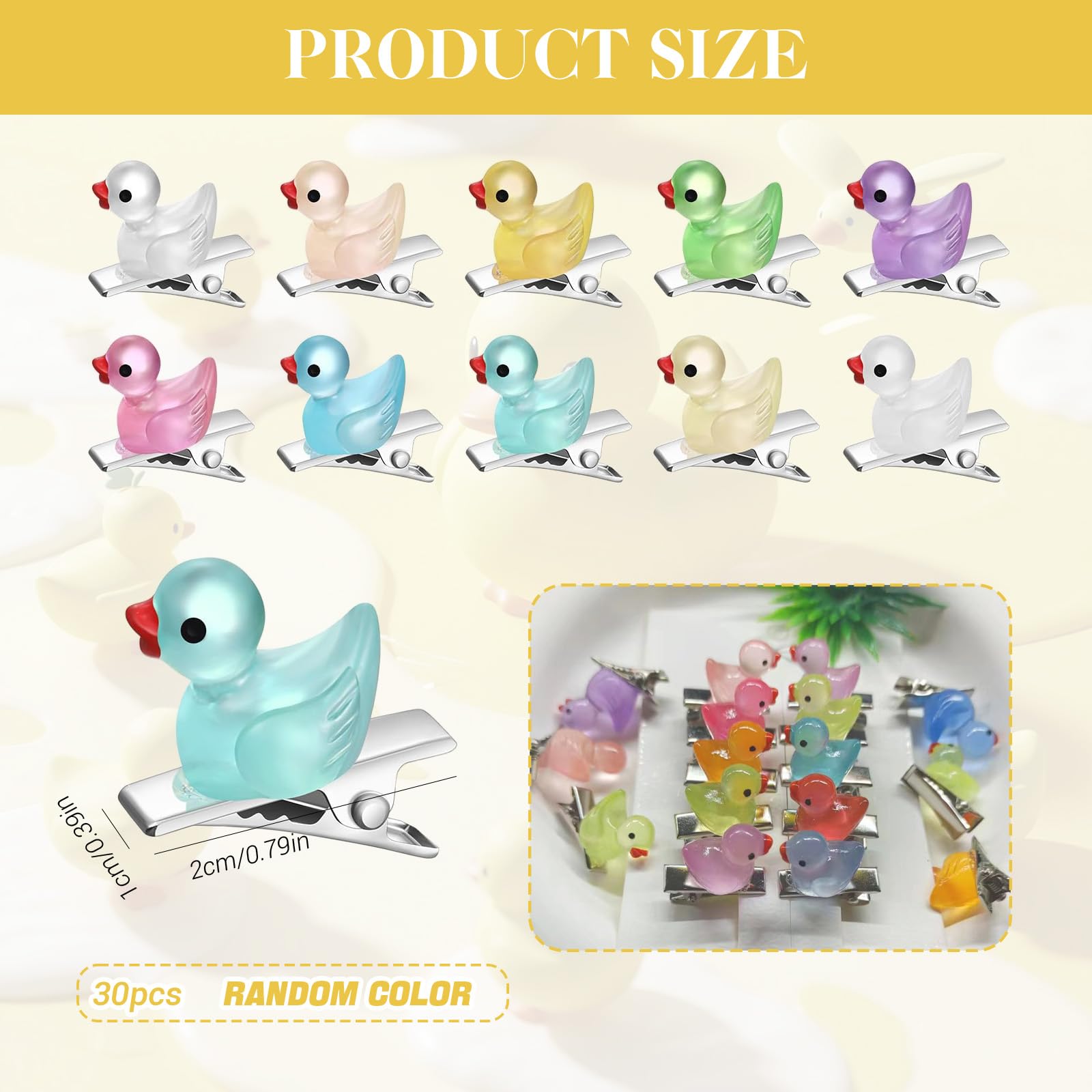 AstraGlam 30 Pcs Mini Resin Duck Hair Clips Glow Duck Hairpin for Girls Rave Hair Clips Women Music Festival Holiday Party Supplies - Image 2