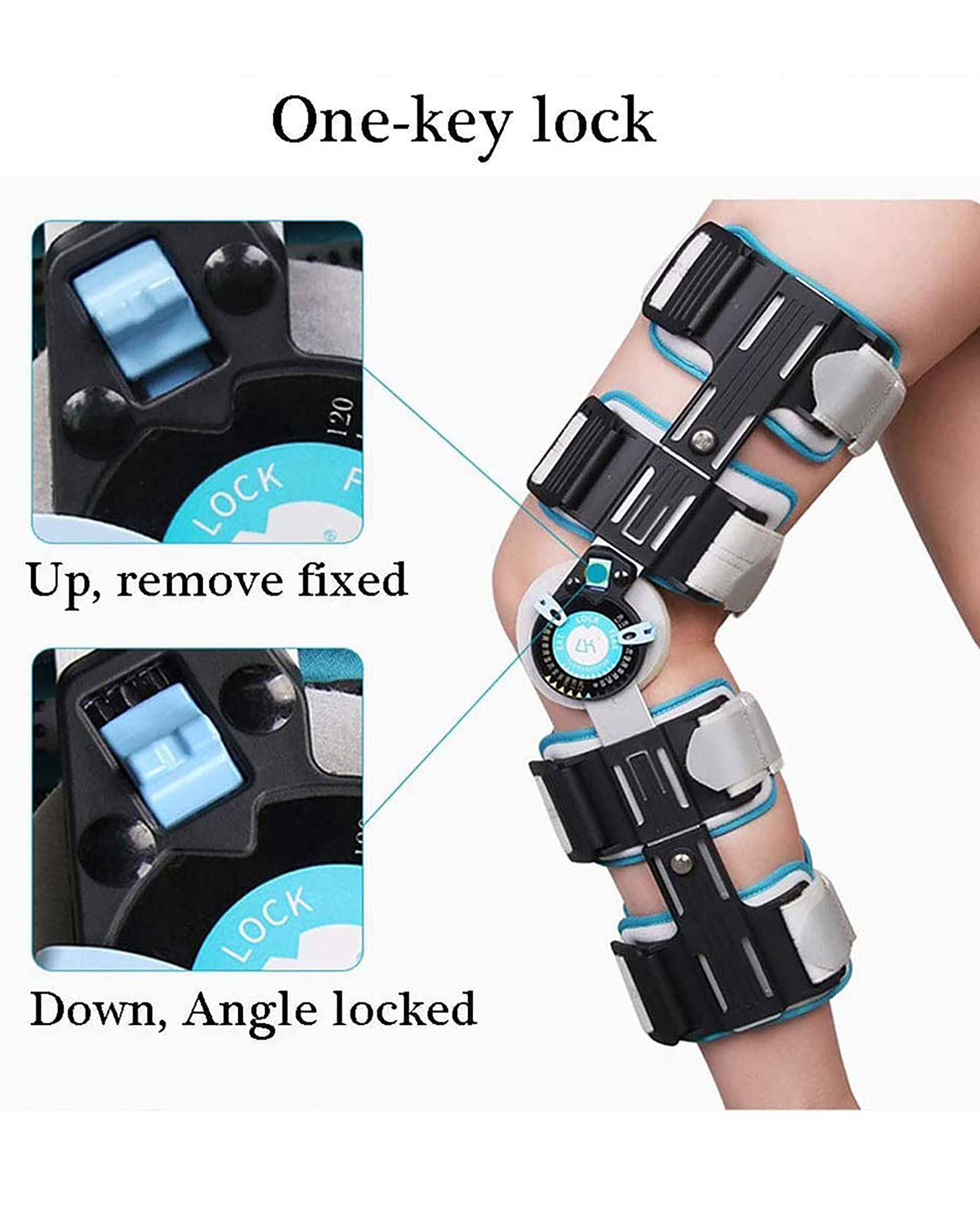 Orthèse de Genou réglable Support de Genou articulé Attelle Arthrite/Ligament Blessure Fixation Support Stabilisateur de Jambe pour Hommes et Femmes