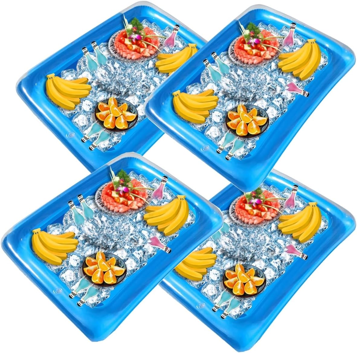 4 Pack Inflatable Salad, Food, Drink Buffet Cooler Tray Inflatable Serving Bar/Bufft Cooler Perfect for BBQ, Picnic, Pool Party