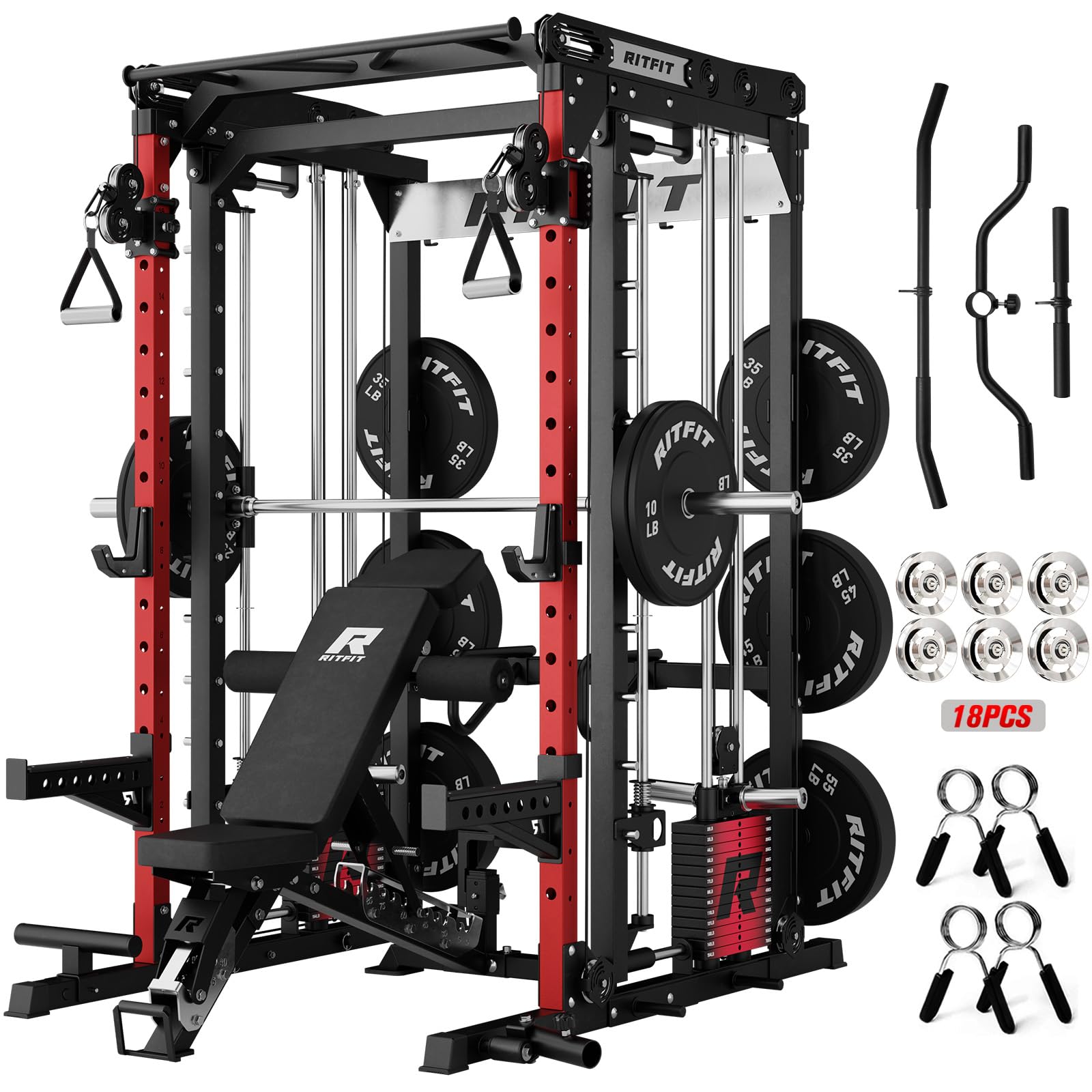 RITFIT M2 Pro 3D Smith Machine Home Gym with 286LB Built-in Weight Stack