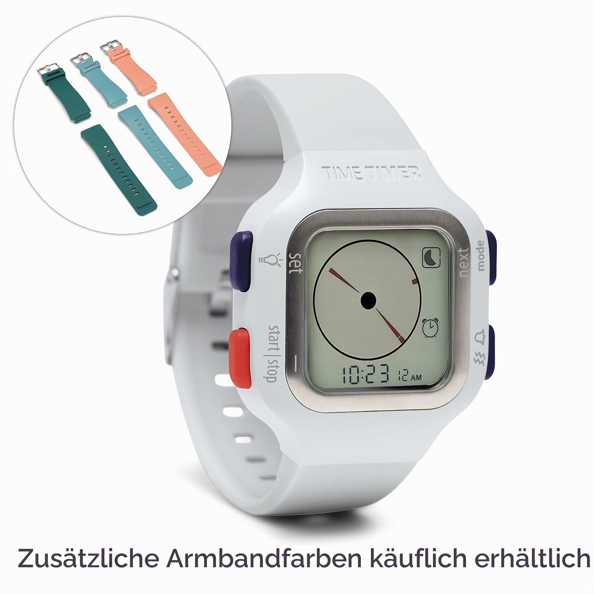 TIME TIMER Watch – Visueller analoger und digitaler 12-Stunden- oder 24-Stunden-Countdown-Timer für Kinder zum Lernen,Testen Workout-Tracker (Arktisches Weiß)