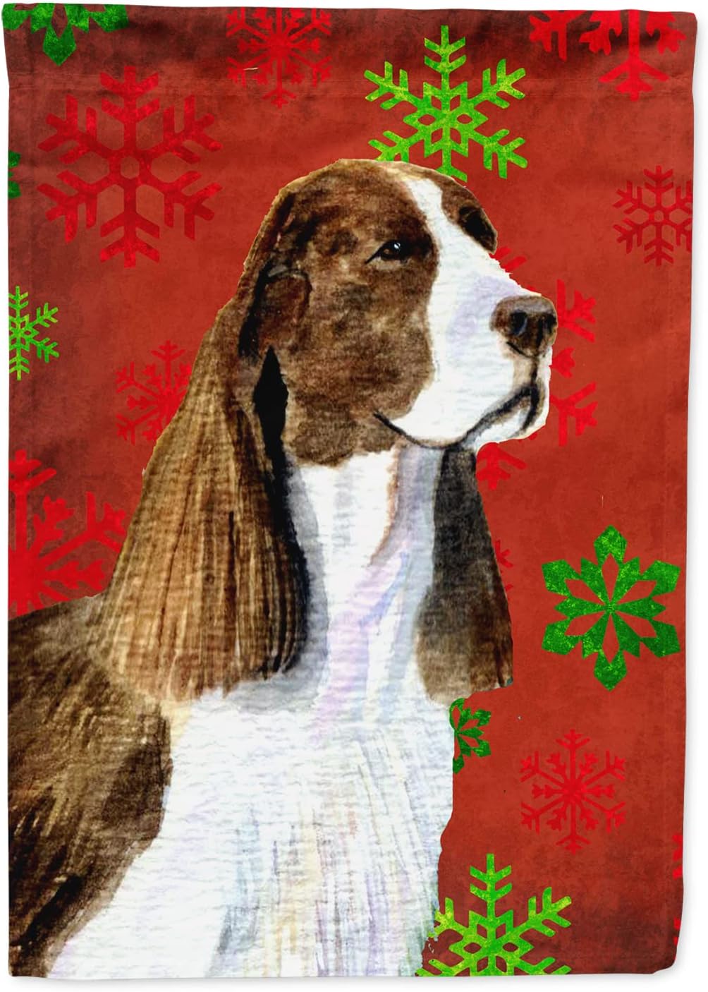 Caroline's Treasures SS4720CHF Springer Spaniel Red Green Snowflakes Holiday Christmas Canvas House Flag