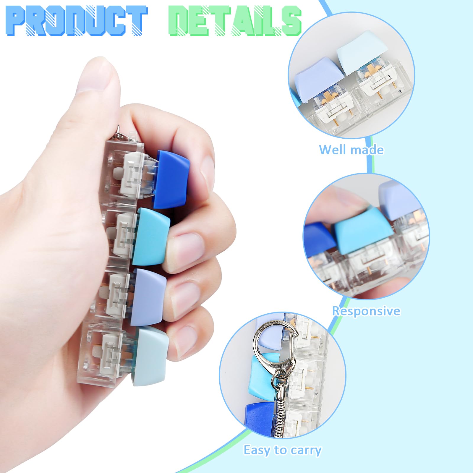 4 Pcs Keyboard Fidget Toys, 4-Button Finger Keyboard Keychain, Stress Relief Fidget Keyboard Clicker - Image 3