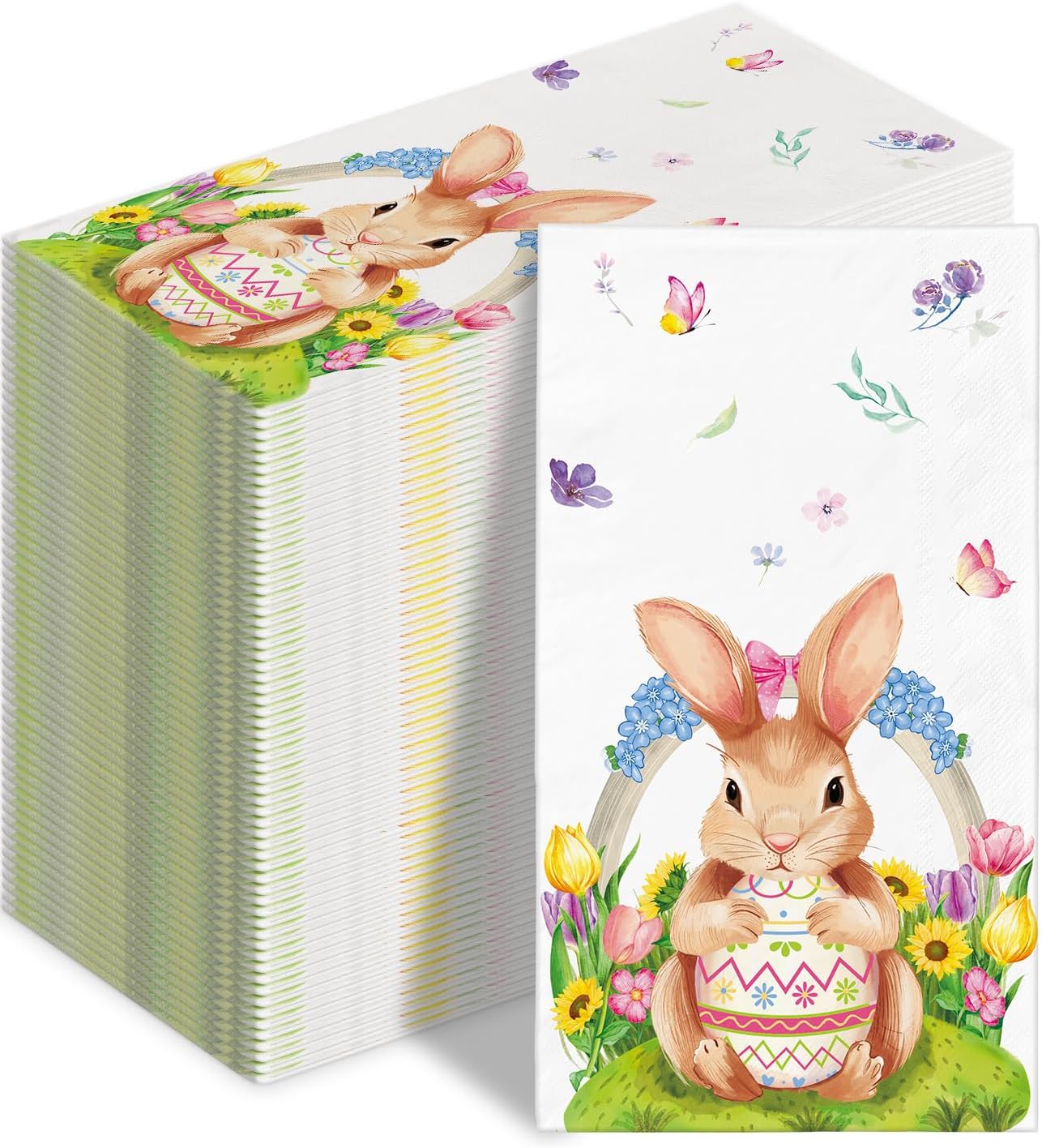 50 Easter Napkins - Disposable Decorative Paper Guest Napkins with Watercolor Easter Eggs and Bunny Design, Hand Towels for Party, Lunch, Dinner, Kitchen, Bathroom, Table Decor