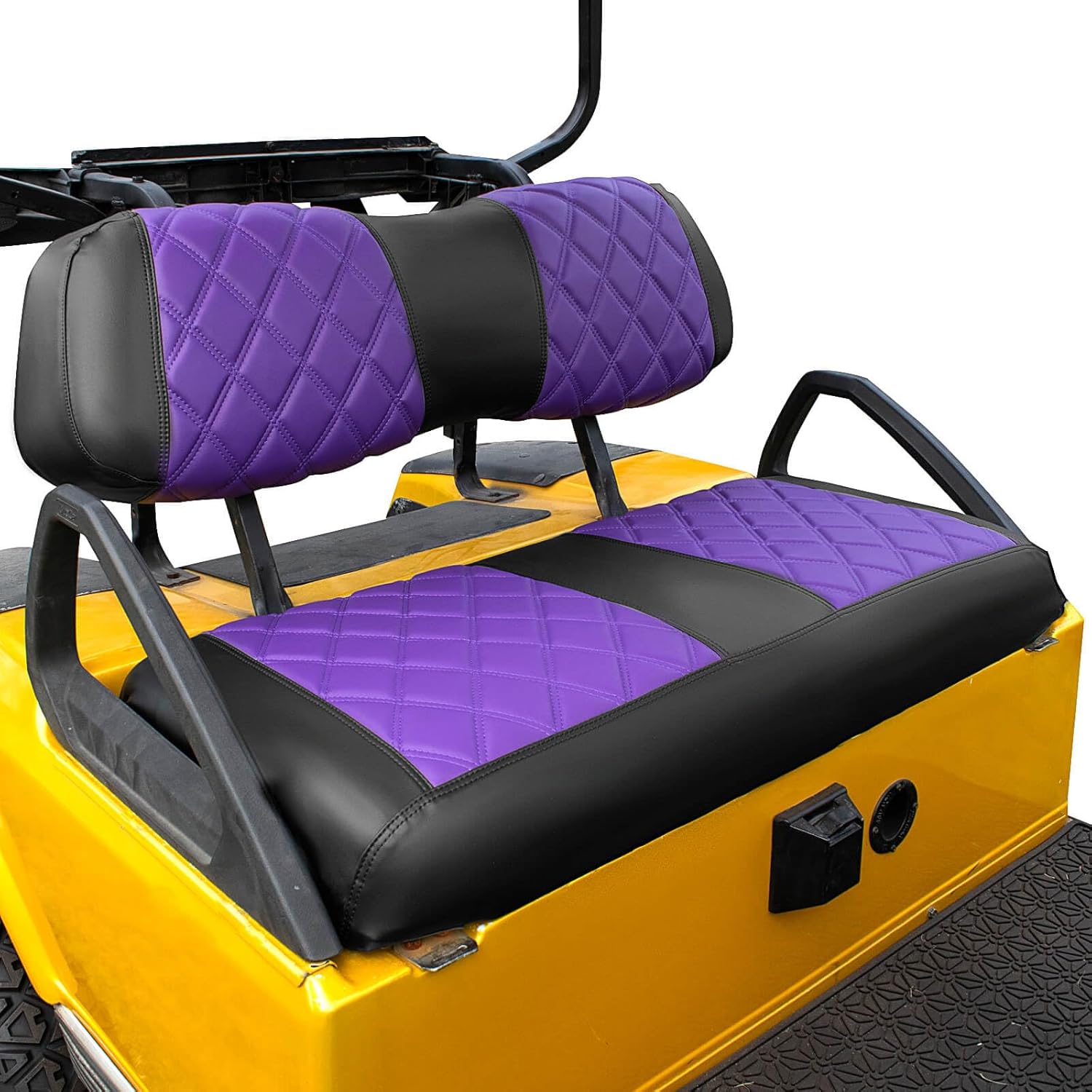 NOKINS Golf Cart Club Car DS 2000.5-Up Diamond Seat Covers Kit, Fits Club Car DS OEM Standard Front Seat Cushion, Golf Cart Vinyl Seat Cover, No Nails Required (Purple and Black)