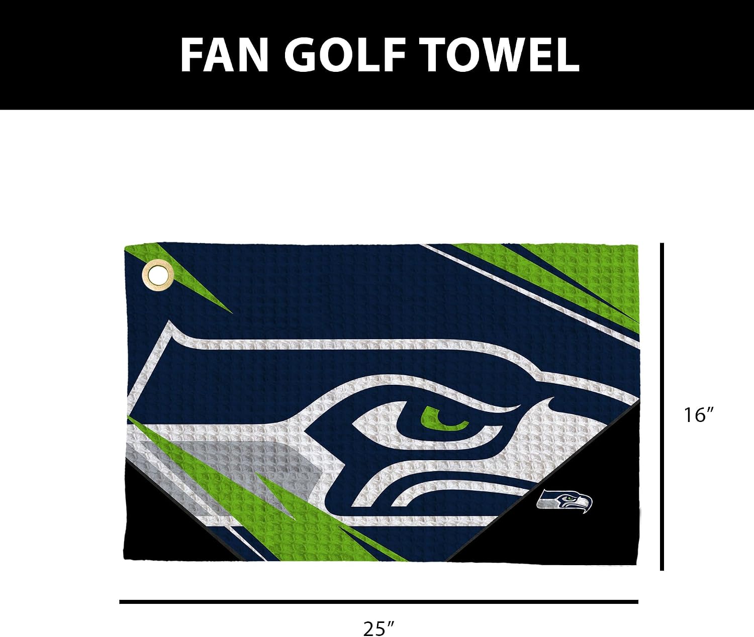 Northwest The Company Official NFL Microfiber Waffle Fabric Fan Golf Towel with Grommet, 16" x 25", Shred, Team Colors (Seattle Seahawks)