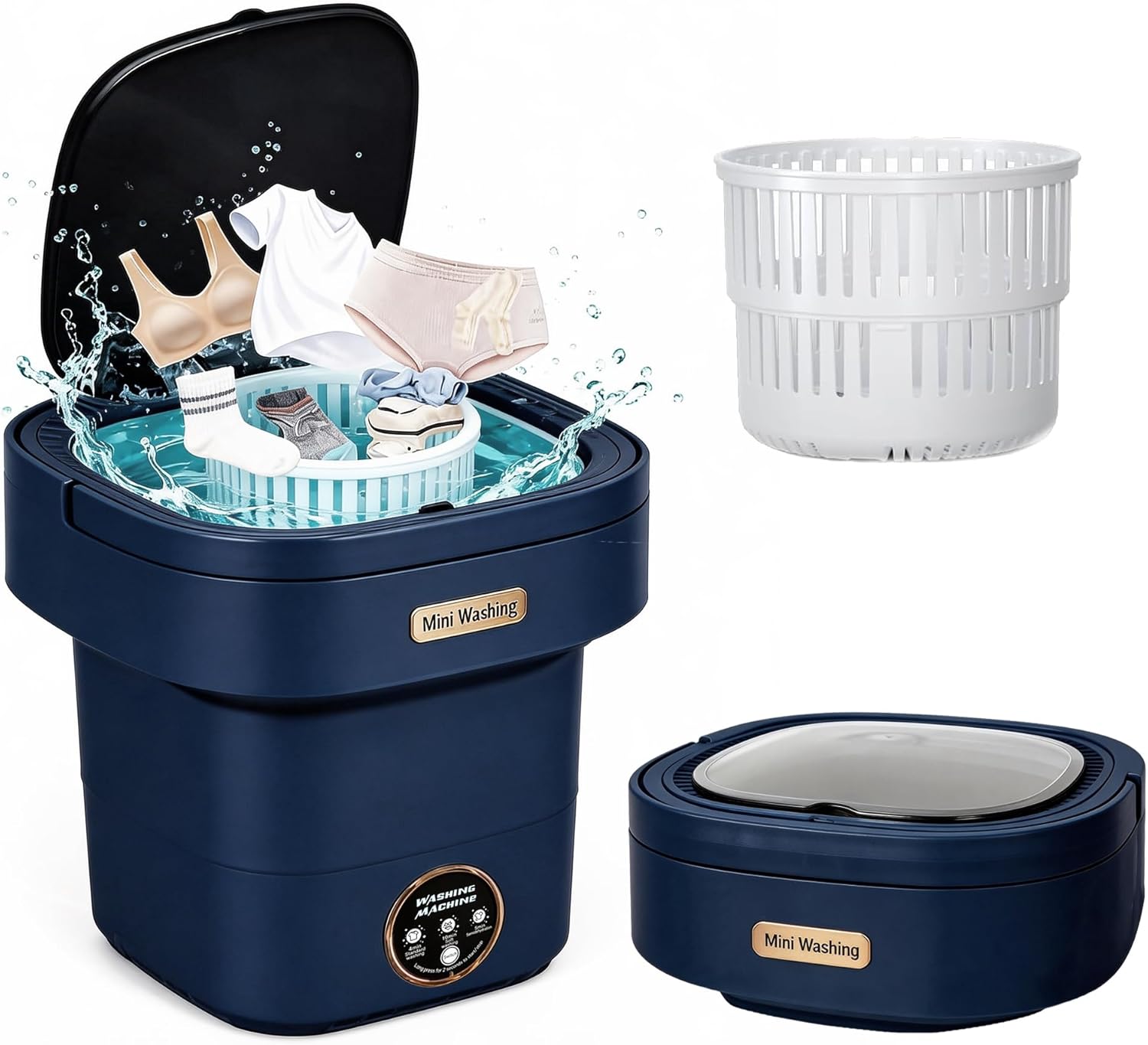 18L Portable Washing Machine, Foldable Mini Washer with Spin Dryer, 3 Wash Modes for Baby Clothes, Underwear, Travel, RV, Dorm & Apartment