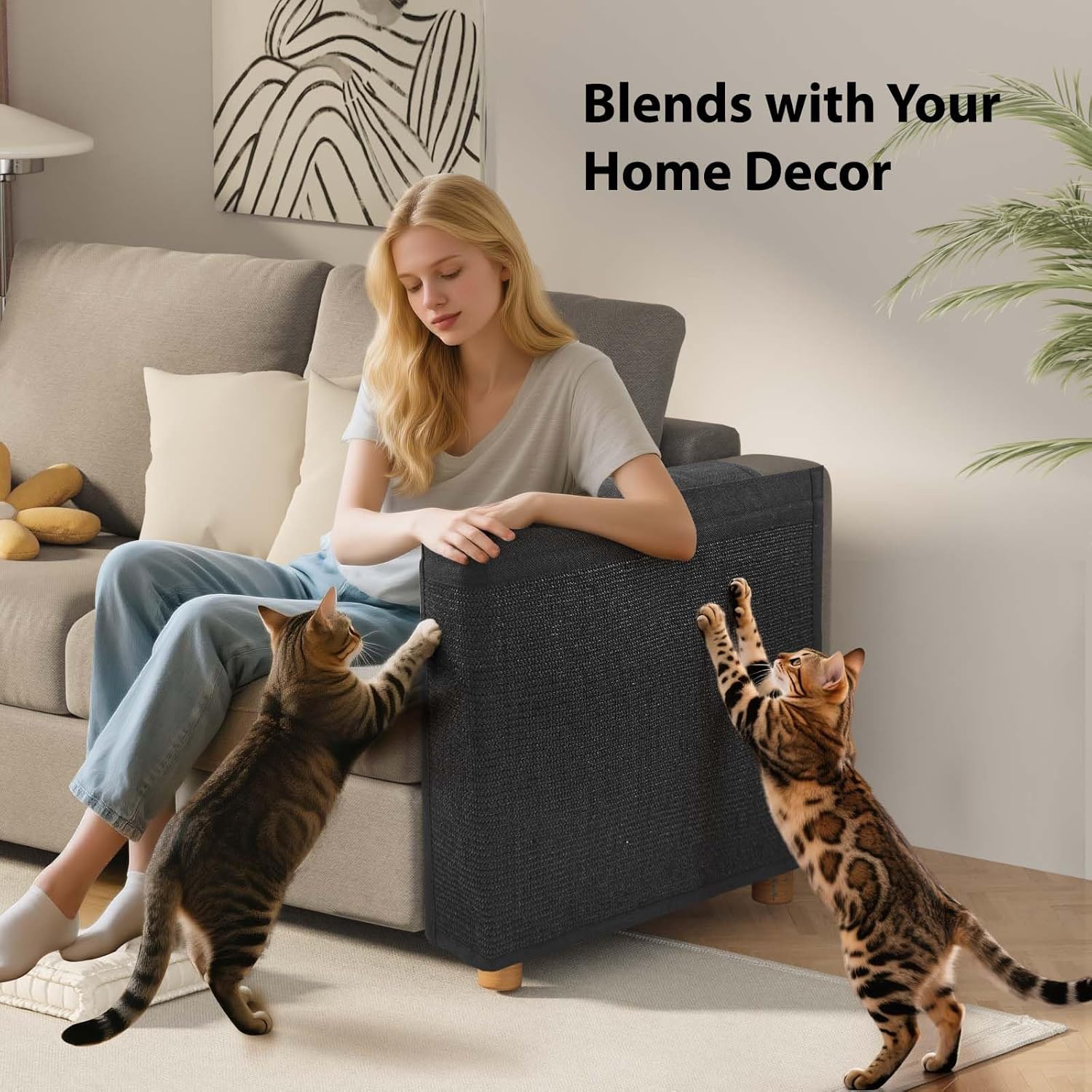 猫の爪からのソファプロテクター - 猫スクラッチソファプロテクター 両腕の側面にユニバーサルフィット レザーとファブリックソファ用の