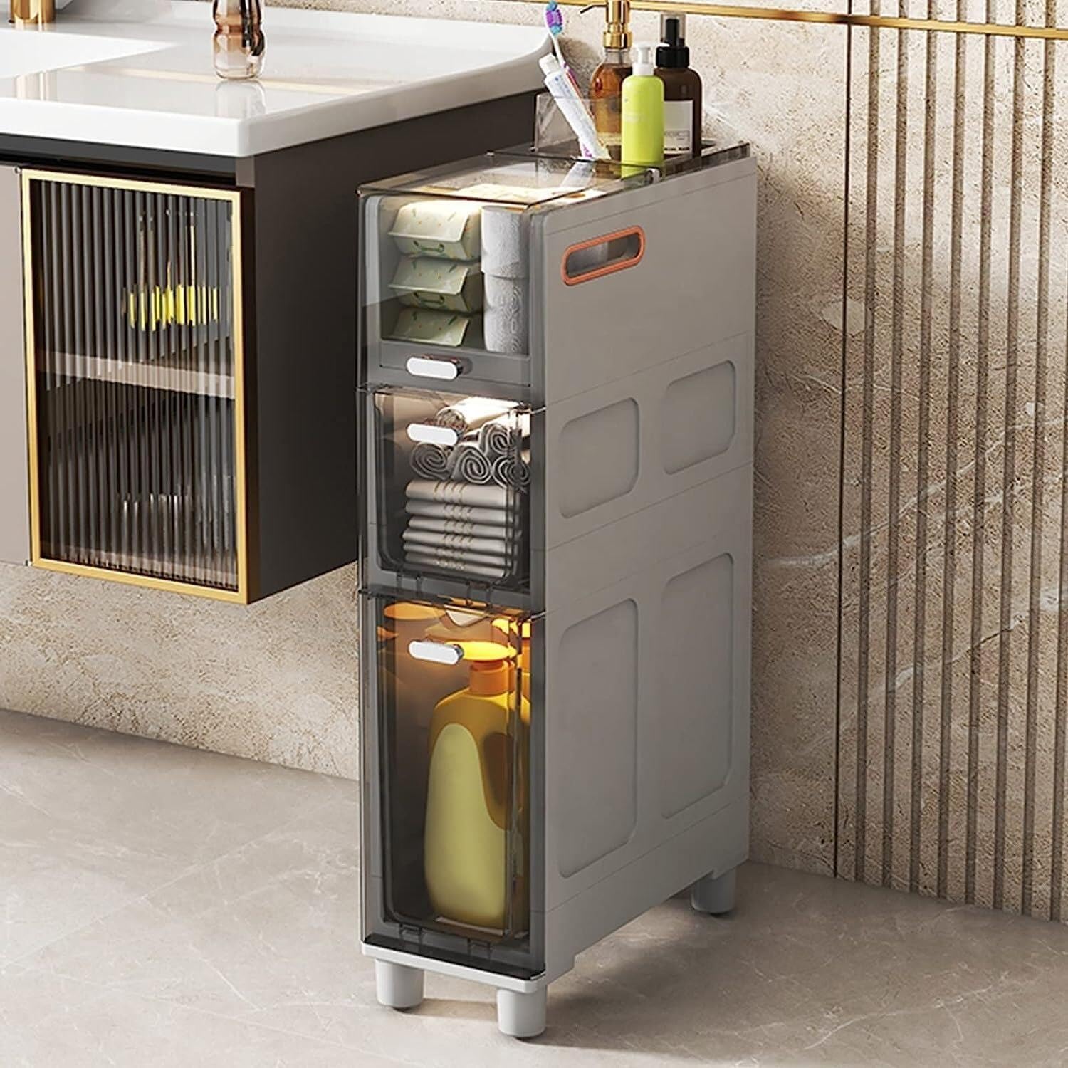 Mobiletto Da Bagno Alto E Stretto, Unità Sottile A 3/4/5 Livelli