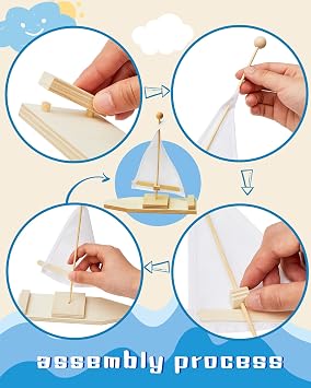 Jenaai 10 Pcs Wooden Boat Kits Wooden Sailboat to Paint DIY Wood Craft Make You Own Toy Boat Activities for Kid Summer School