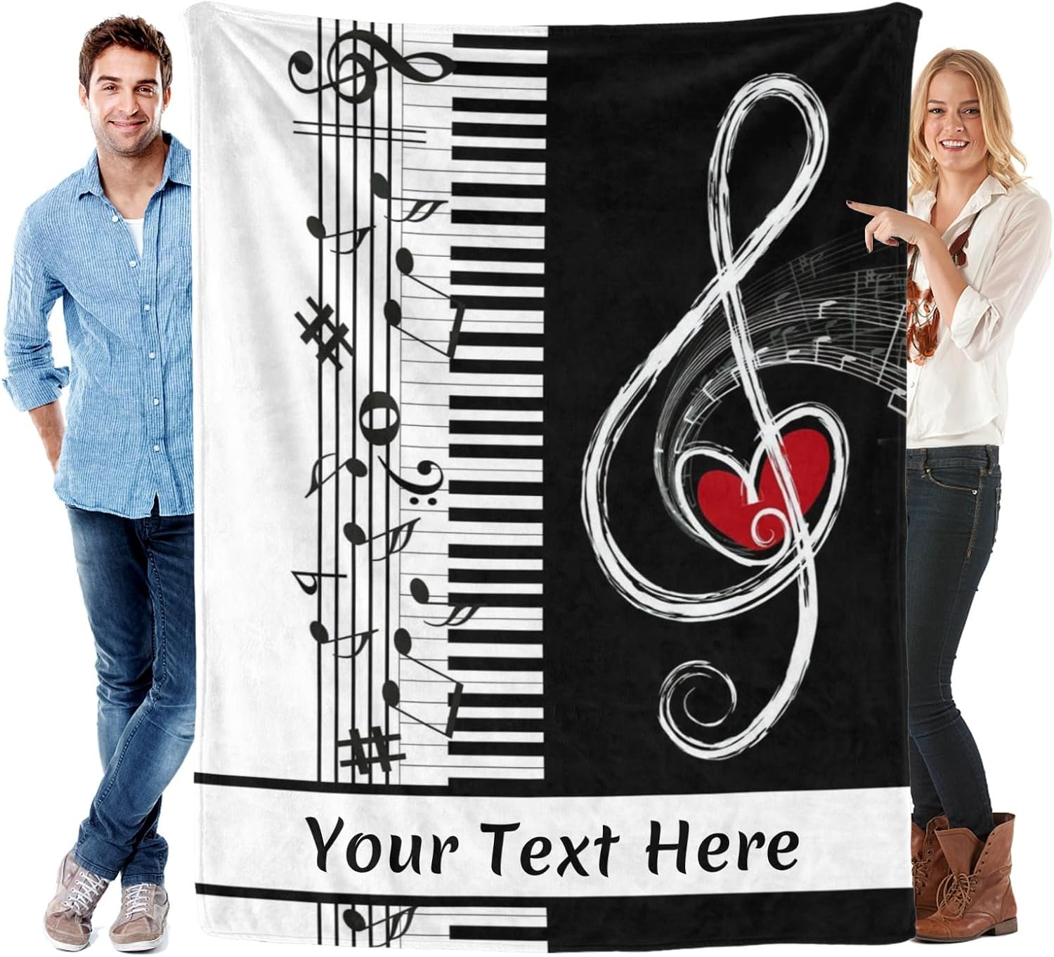 Piano Note Blankets and Throws, Custom Blanket with Name for Mom Dad, Soft and Comfortable, 50" x 60"