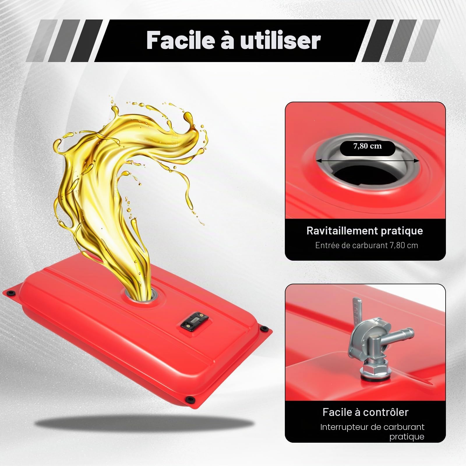 Réservoir à essence 15 l - Générateur de courant - Réservoir de carburant - Réservoir de carburant universel - Pièce de rechange avec interrupteur et filtre