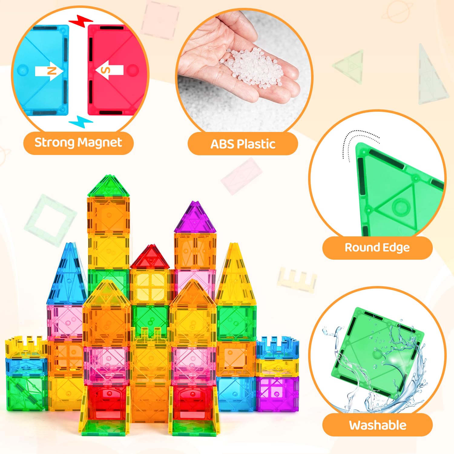 CUIOLTOY Costruzioni Magnetiche, 92 Pezzi Tessere Magnetiche per Bambini Colorati Giocattoli Blocchi Magnetici Divertenti, Costruzione Magnetica per Bambini di 3 4 5 6 anni