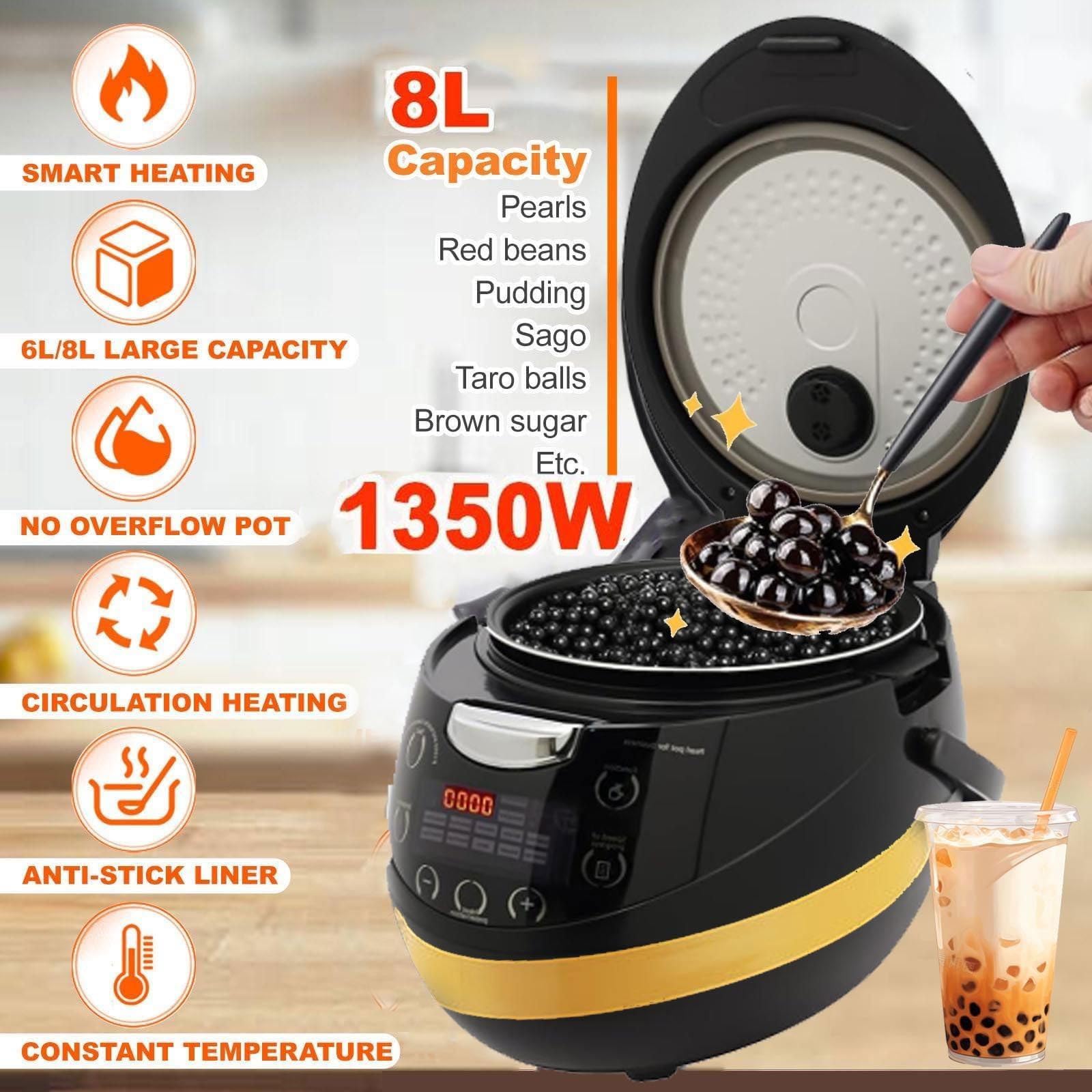Pearl Cooker, olla antiadherente totalmente automática con panel inteligente, diseño a prueba de derrames, función de mantener el calor para tiendas de té con leche y postres, capacidad de 8 litros
