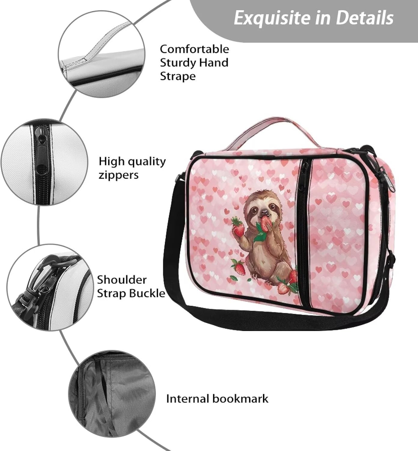 Sloth Strawberries Bible Cover for Women, Bible Holder, Bible Cover Carrier Carrying Organizer Bag