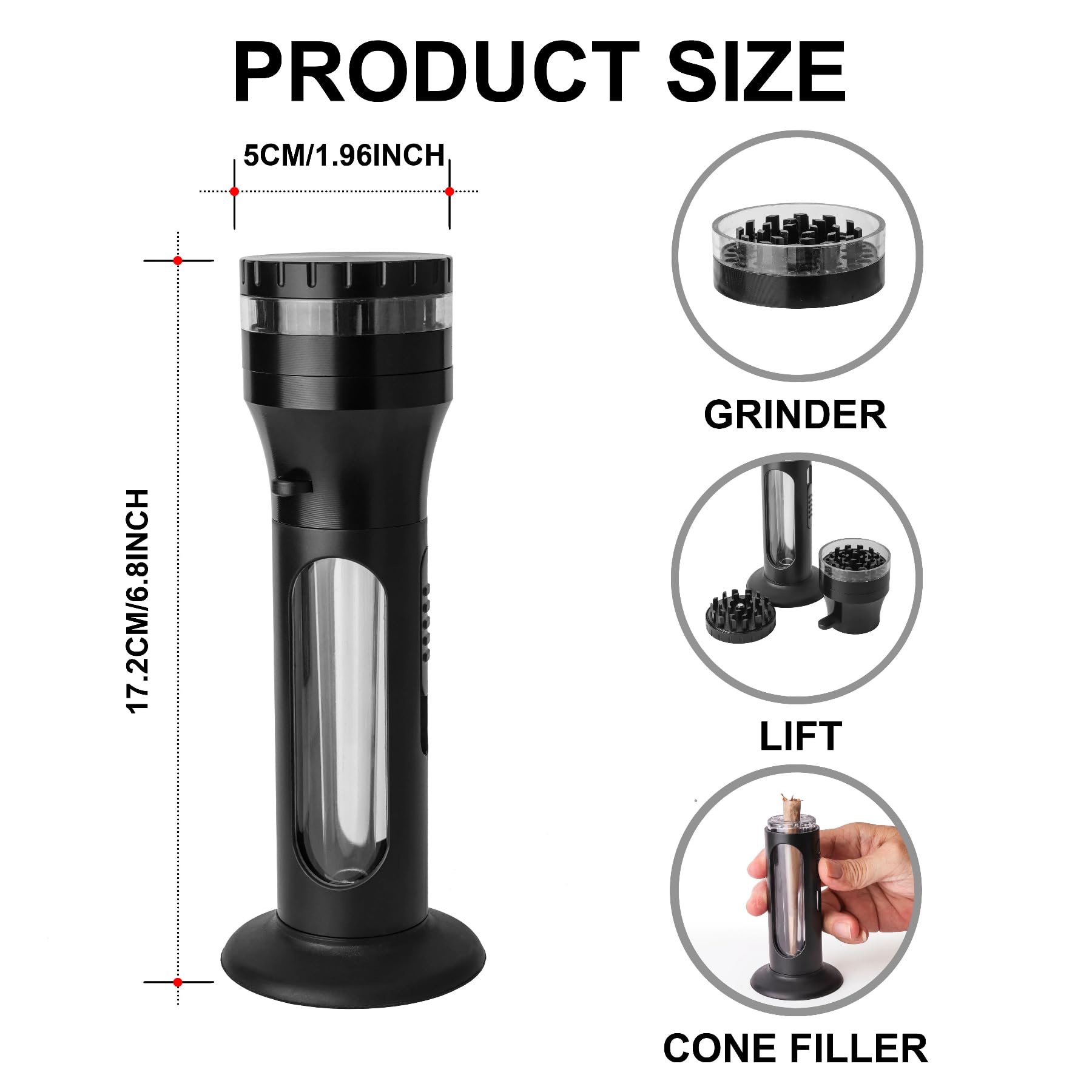 2-in-1 Herb Grinder & Cone Filler – Portable Manual Loader Compatible with King Size Cones,Portable Manual Aluminum Alloy Grinder Roller