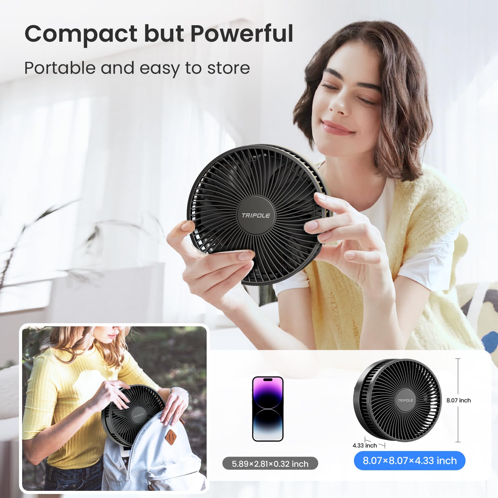 Ventilador de pie portátil, ventilador oscilante recargable de 8000 mAh con control remoto, ventilador de pie silencioso con temporizador de 1 a 8 horas, ventiladores de escritorio plegables 7