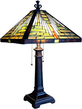 Chloe Lighting CH20008G-TL2 Tiffany-Style Mission 2-Light Table Lamp, 24 x 14 x 14", Bronze