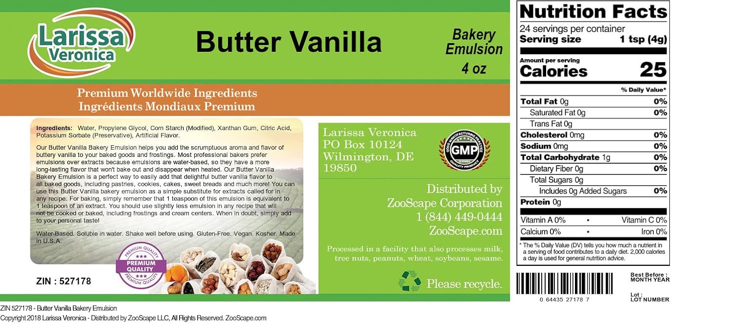 Butter Vanilla Bakery Emulsion (4 oz, ZIN: 527178) - 3 Pack