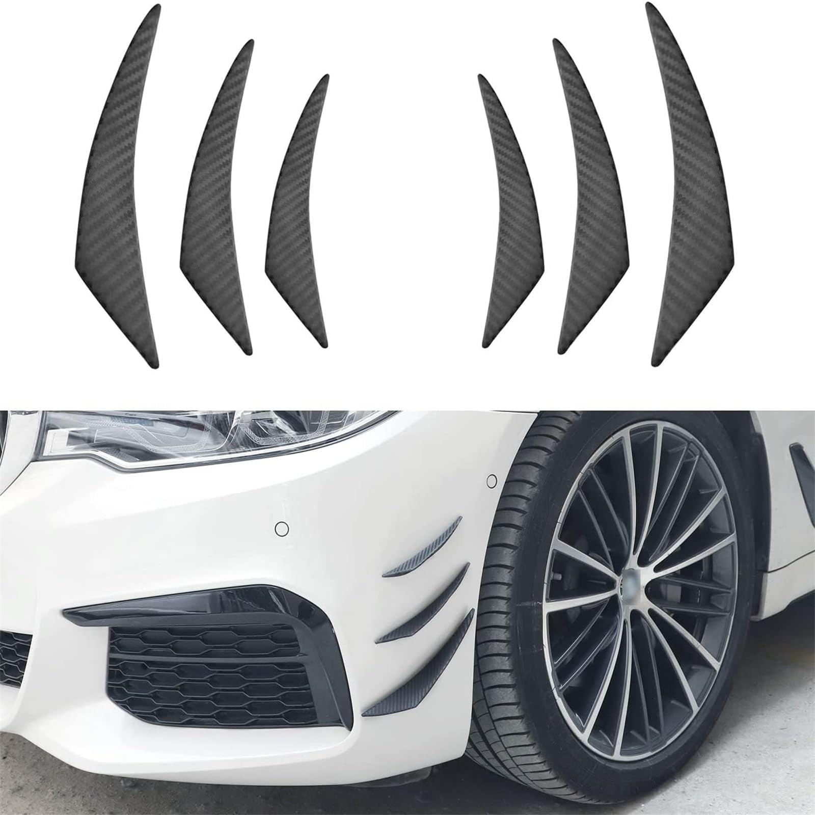 Joyzzz Car Front Bumper Spoiler, 6 PCS Carbon Fiber Spoiler, Universal Front Bumper Protector Kit, Anti-Collision Strip, Side Vents Protector (Black)