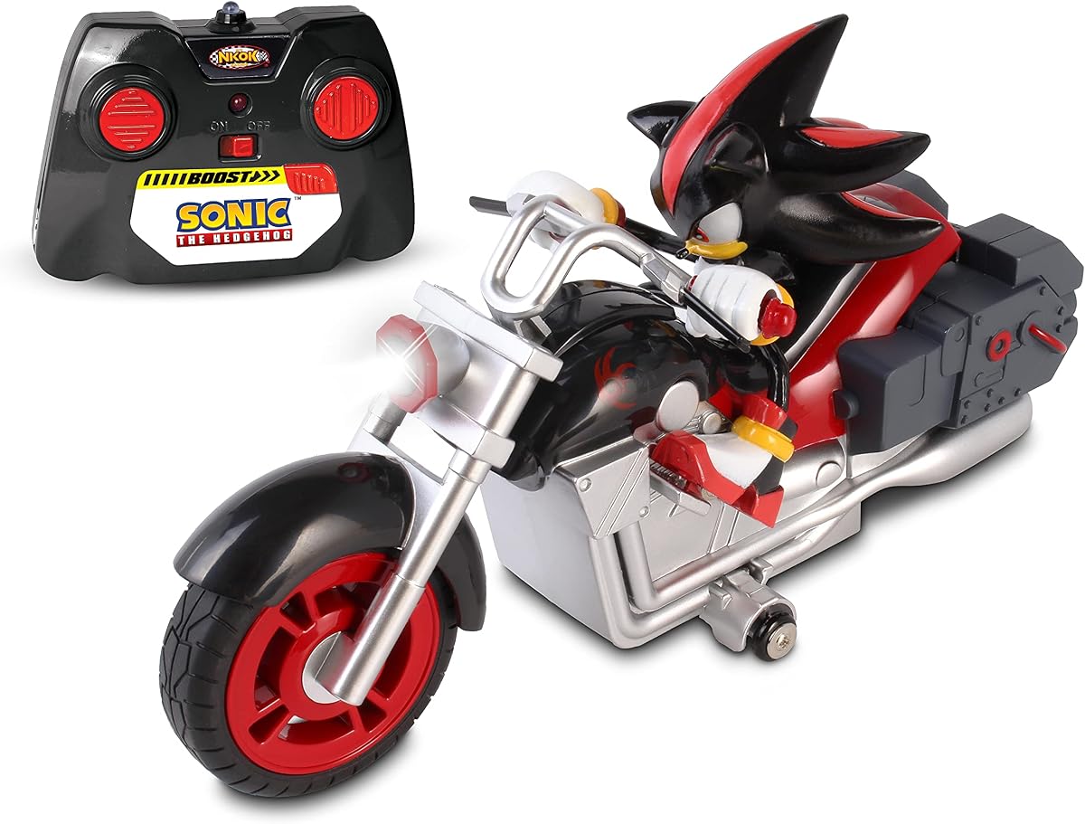 NKOK Sonic Shadow the Hedgehog RC Motorcycle Toy, Remote Control, 8.5-Inch | Working Headlight, Rubber Tires, Adjustable Front Wheel Alignment, Forward & Reverse Driving, Officially Licensed Sonic Toy
